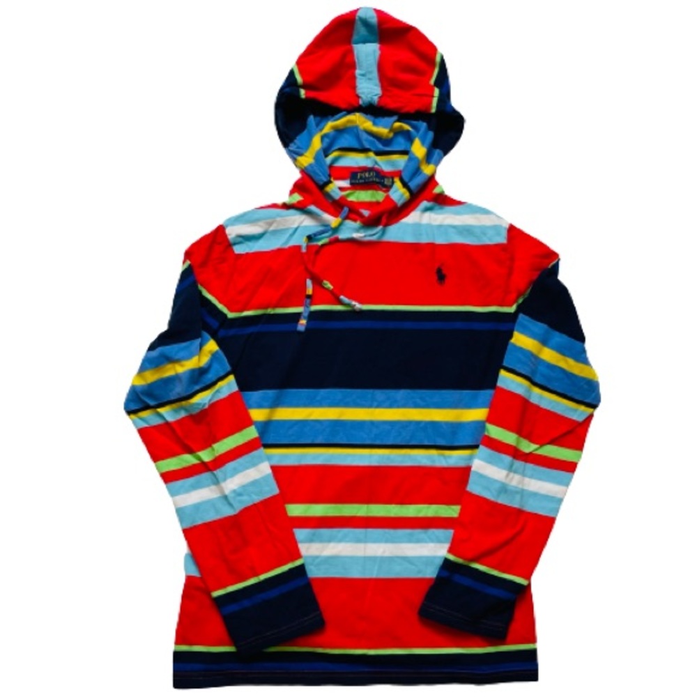 Polo Ralph Lauren MultiColored Stripe Long Sleeve Hooded Shirt Men’s Size Medium